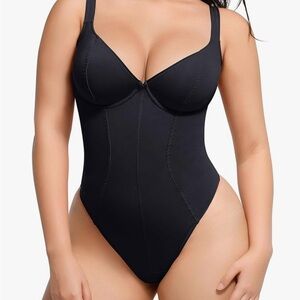 Sleek Black Thong Shapewear Bodysuit